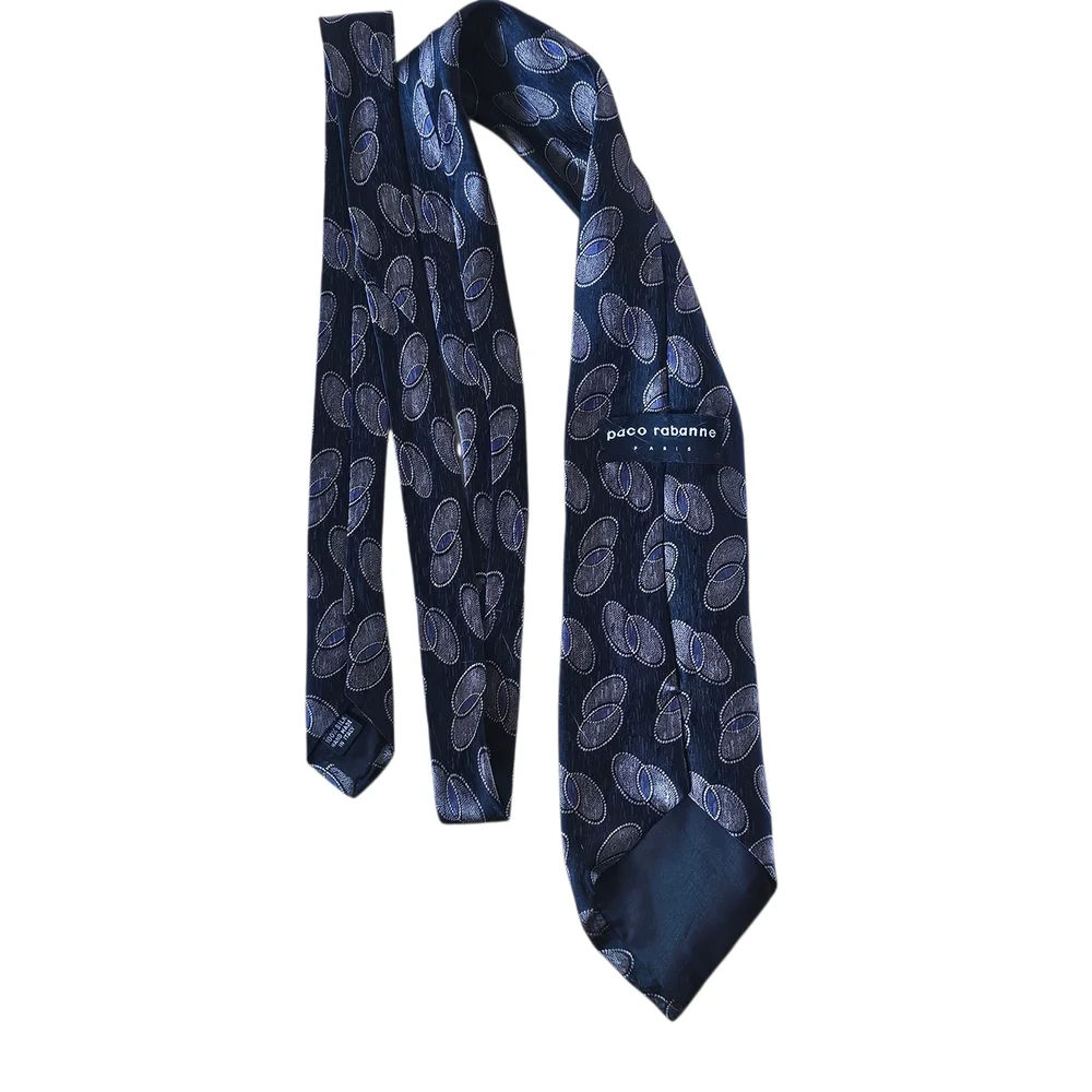 Paco Rabanne Paris Men's Silk Tie – Black Purple Gold Abstract Pattern Designer